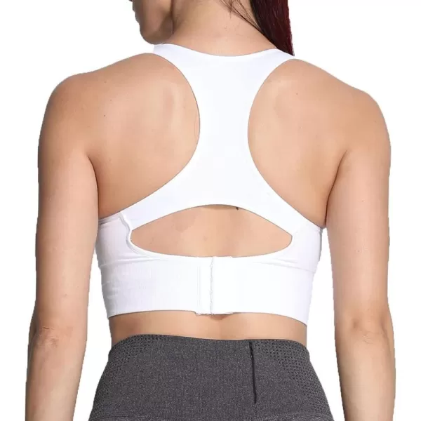 Aoxjox Womens Workout Ribbed Seamless Sports Bras Fitness Running Yoga Crop Tank TopC White