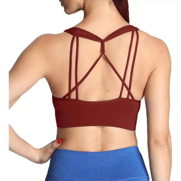 Aoxjox Womens Workout Ribbed Seamless Sports Bras Fitness Running Yoga Crop Tank TopCherry Mahogany