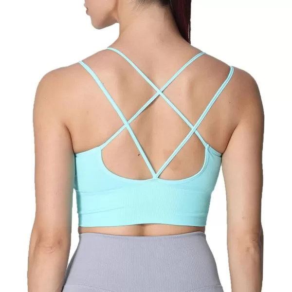 Aoxjox Womens Workout Ribbed Seamless Sports Bras Fitness Running Yoga Crop Tank TopD Mint