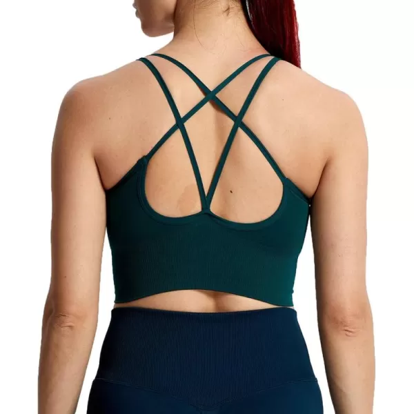 Aoxjox Womens Workout Ribbed Seamless Sports Bras Fitness Running Yoga Crop Tank TopD Storm Green