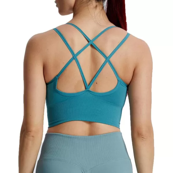 Aoxjox Womens Workout Ribbed Seamless Sports Bras Fitness Running Yoga Crop Tank TopD Teal