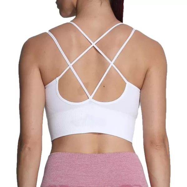 Aoxjox Womens Workout Ribbed Seamless Sports Bras Fitness Running Yoga Crop Tank TopD White