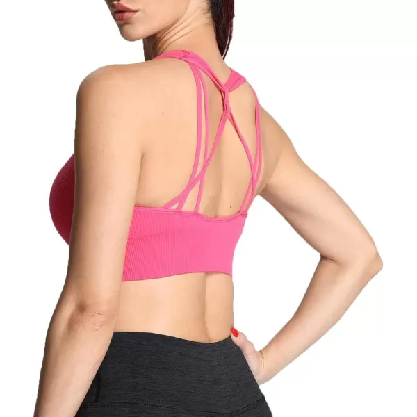 Aoxjox Womens Workout Ribbed Seamless Sports Bras Fitness Running Yoga Crop Tank TopDark Pink