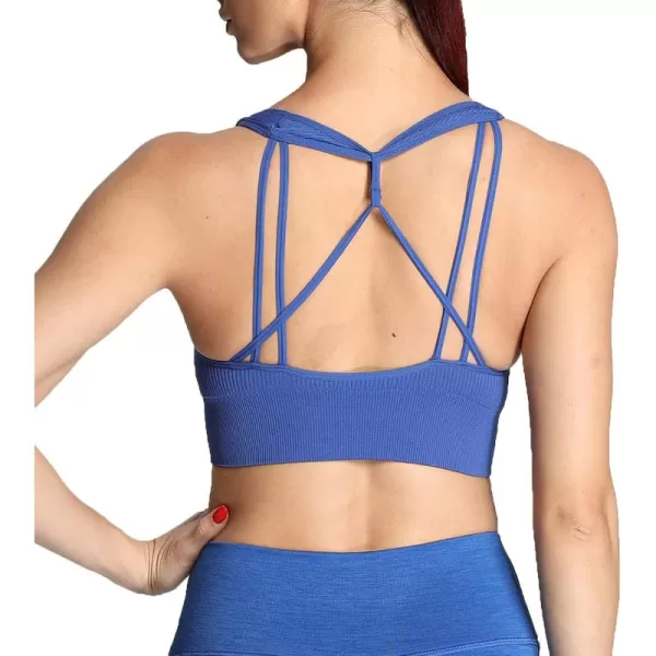 Aoxjox Womens Workout Ribbed Seamless Sports Bras Fitness Running Yoga Crop Tank TopDazzling Blue