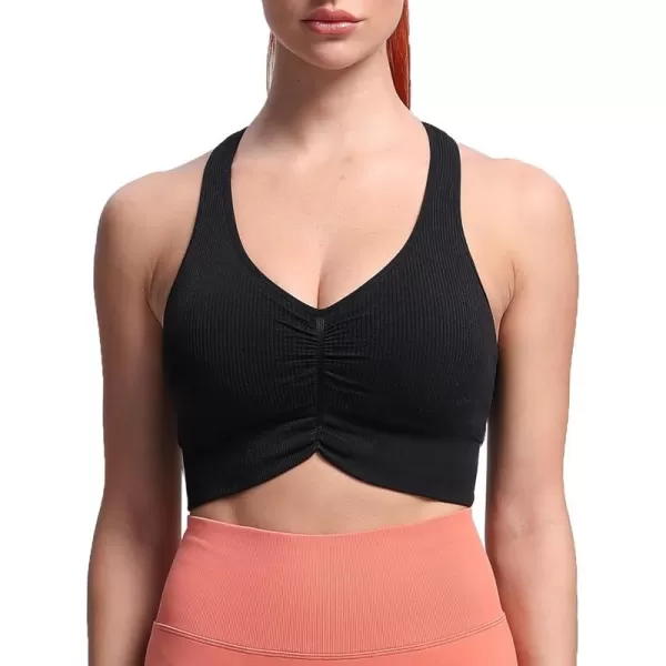 Aoxjox Womens Workout Ribbed Seamless Sports Bras Fitness Running Yoga Crop Tank TopE Black