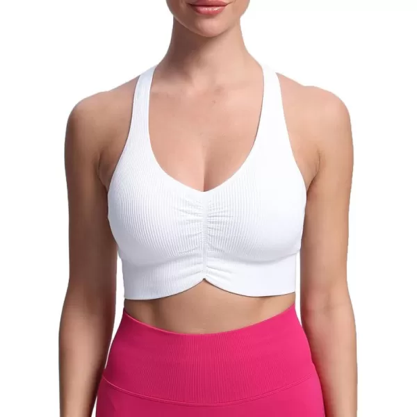 Aoxjox Womens Workout Ribbed Seamless Sports Bras Fitness Running Yoga Crop Tank TopE White