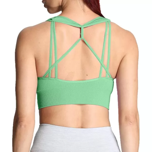 Aoxjox Womens Workout Ribbed Seamless Sports Bras Fitness Running Yoga Crop Tank TopMineral Green