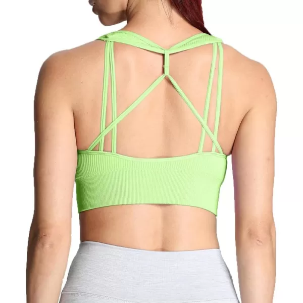 Aoxjox Womens Workout Ribbed Seamless Sports Bras Fitness Running Yoga Crop Tank TopParadise Green