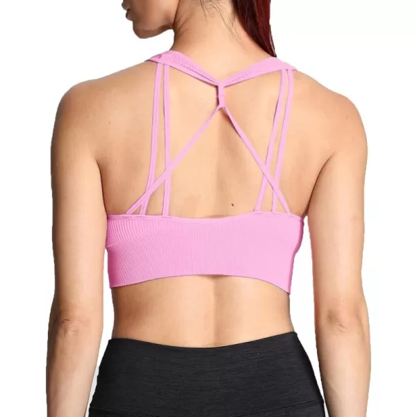 Aoxjox Womens Workout Ribbed Seamless Sports Bras Fitness Running Yoga Crop Tank TopPink