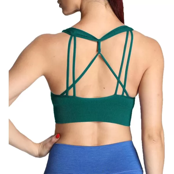 Aoxjox Womens Workout Ribbed Seamless Sports Bras Fitness Running Yoga Crop Tank TopStorm Green