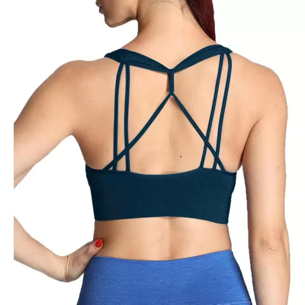 Aoxjox Womens Workout Ribbed Seamless Sports Bras Fitness Running Yoga Crop Tank TopStratified Sea