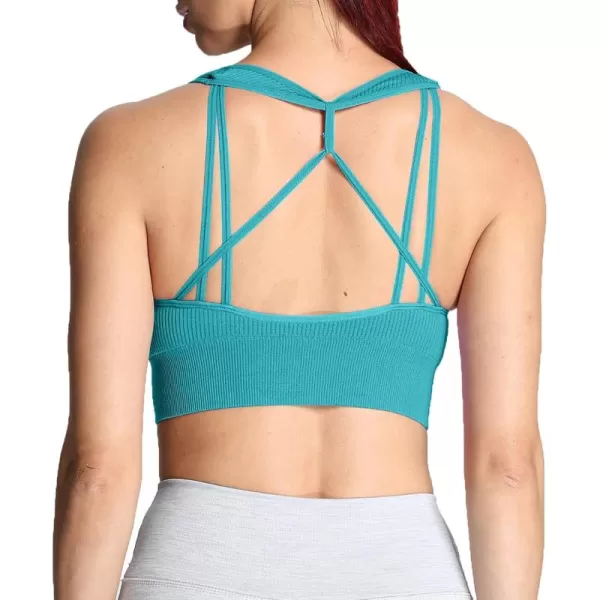 Aoxjox Womens Workout Ribbed Seamless Sports Bras Fitness Running Yoga Crop Tank TopTeal
