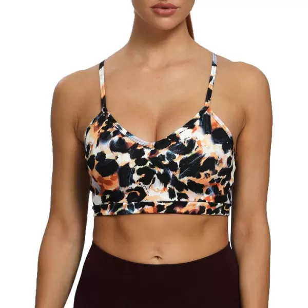 Aoxjox Womens Workout Sports Bras Fitness Backless Padded Cassie Convertible Strappy Bra Yoga Crop Tank TopBlack Orange Leopard