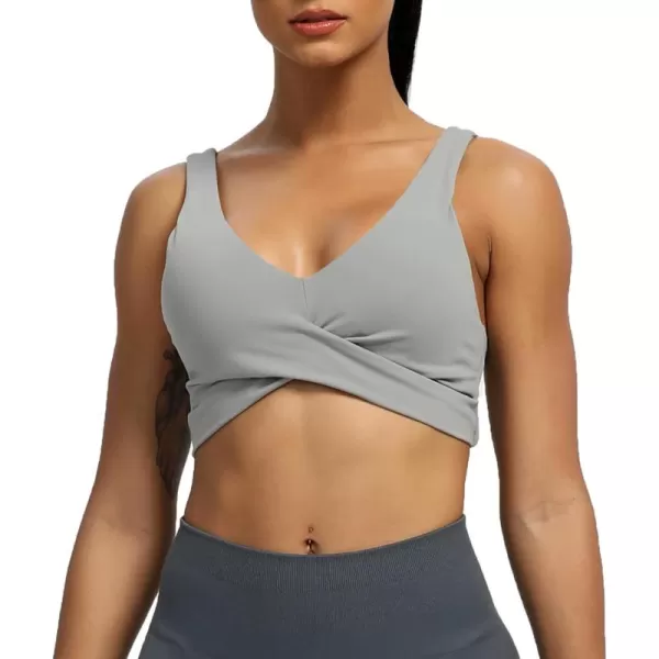 Aoxjox Womens Workout Sports Bras Fitness Backless Padded Lilian Adjust Straps Bra Yoga Crop Tank TopGrey