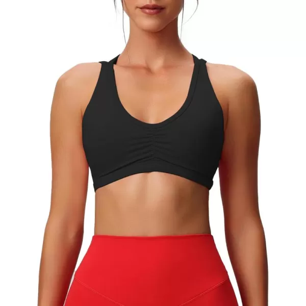 Aoxjox Womens Workout Sports Bras Fitness Backless Padded Rory Ruched Bra Yoga Crop Tank TopBlack