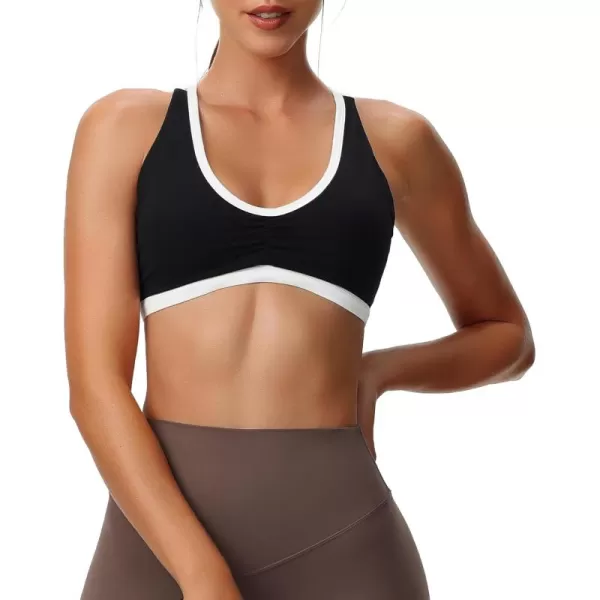 Aoxjox Womens Workout Sports Bras Fitness Backless Padded Rory Ruched Bra Yoga Crop Tank TopBlack and White
