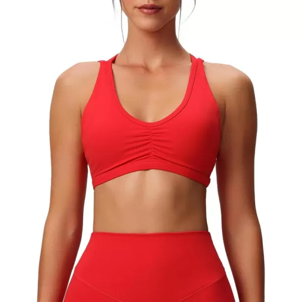 Aoxjox Womens Workout Sports Bras Fitness Backless Padded Rory Ruched Bra Yoga Crop Tank TopRacing Red