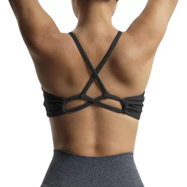 Aoxjox Womens Workout Sports Bras Fitness Molly Cross Back Ruched Padded Bra Yoga Crop Tank TopBlack