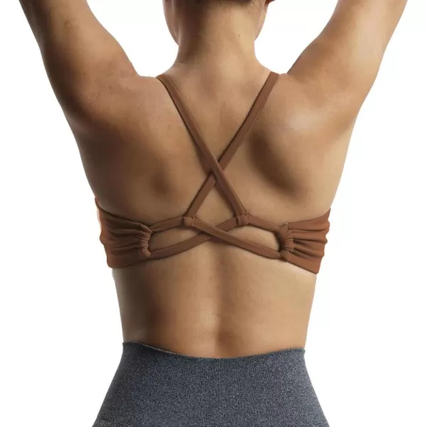 Aoxjox Womens Workout Sports Bras Fitness Molly Cross Back Ruched Padded Bra Yoga Crop Tank TopDandelion Brown