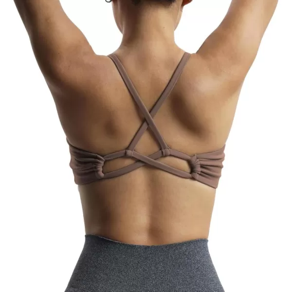 Aoxjox Womens Workout Sports Bras Fitness Molly Cross Back Ruched Padded Bra Yoga Crop Tank TopFudge Coffee