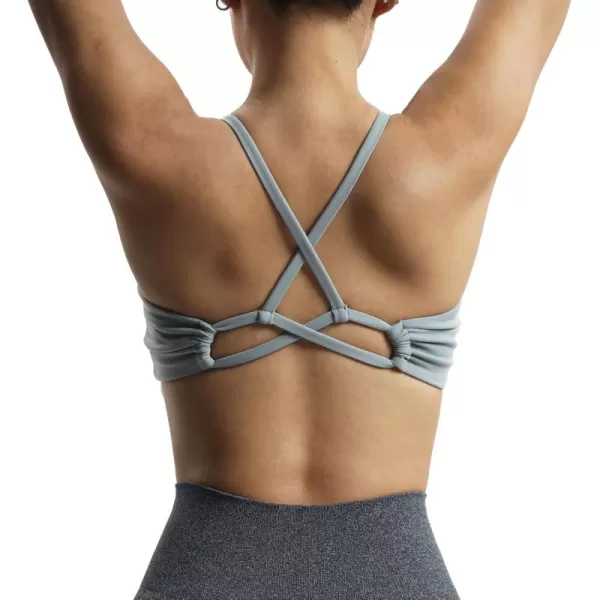 Aoxjox Womens Workout Sports Bras Fitness Molly Cross Back Ruched Padded Bra Yoga Crop Tank TopGrey
