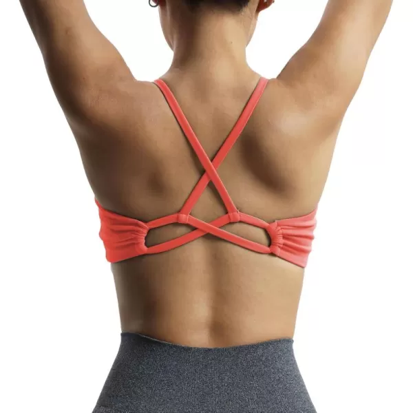Aoxjox Womens Workout Sports Bras Fitness Molly Cross Back Ruched Padded Bra Yoga Crop Tank TopSpiced Coral