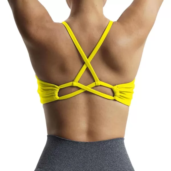 Aoxjox Womens Workout Sports Bras Fitness Molly Cross Back Ruched Padded Bra Yoga Crop Tank TopVibrant Yellow