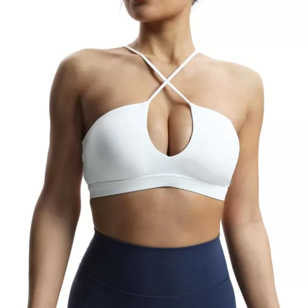 Aoxjox Womens Workout Sports Bras Jamie Deep V Fitness Backless Padded Training Gym Bra Yoga Crop Tank TopA White