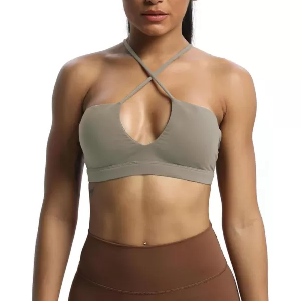Aoxjox Womens Workout Sports Bras Jamie Deep V Fitness Backless Padded Training Gym Bra Yoga Crop Tank TopDriftwood