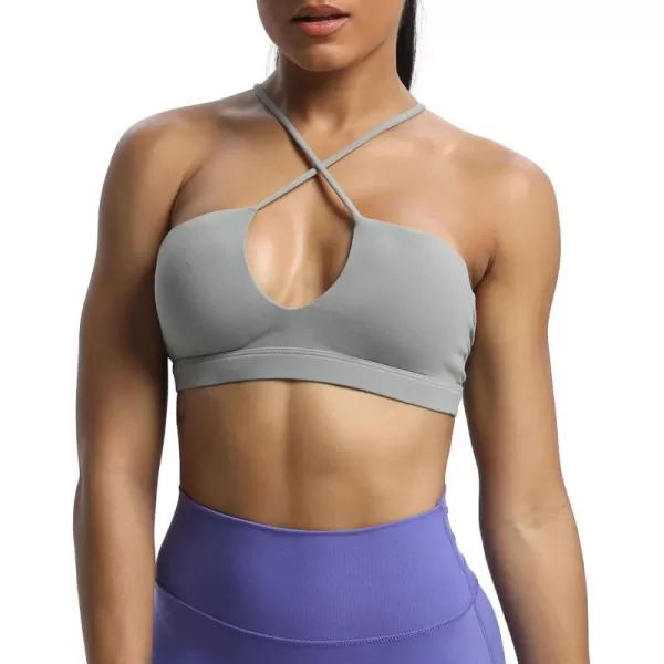 Aoxjox Womens Workout Sports Bras Jamie Deep V Fitness Backless Padded Training Gym Bra Yoga Crop Tank TopGrey