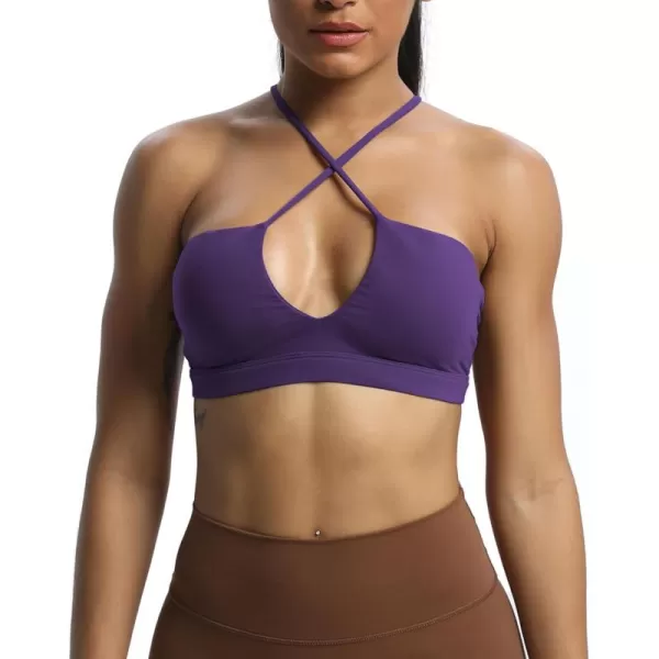 Aoxjox Womens Workout Sports Bras Jamie Deep V Fitness Backless Padded Training Gym Bra Yoga Crop Tank TopMulberry Purple