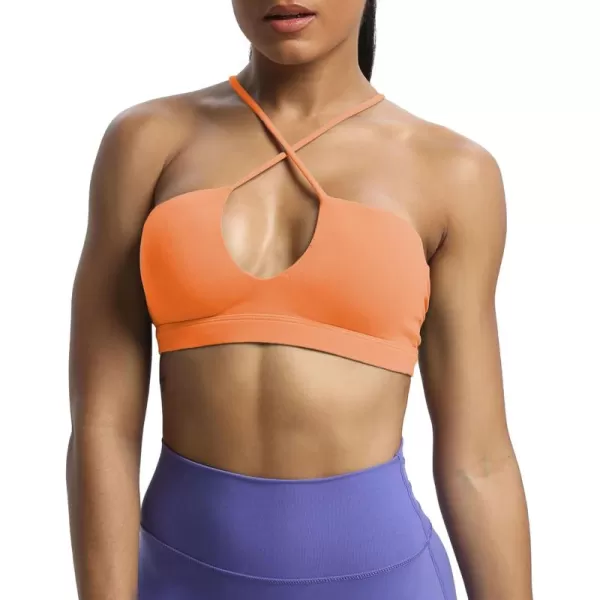 Aoxjox Womens Workout Sports Bras Jamie Deep V Fitness Backless Padded Training Gym Bra Yoga Crop Tank TopPapaya Orange