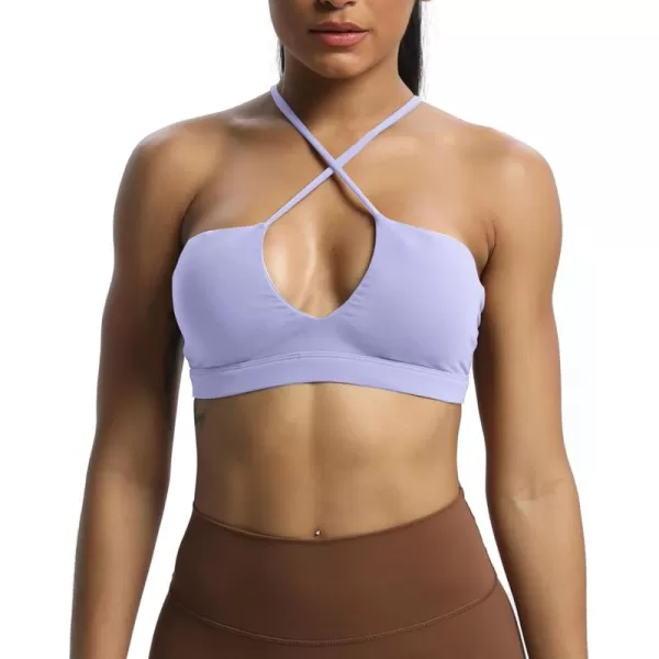 Aoxjox Womens Workout Sports Bras Jamie Deep V Fitness Backless Padded Training Gym Bra Yoga Crop Tank TopPurple Heather