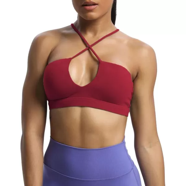 Aoxjox Womens Workout Sports Bras Jamie Deep V Fitness Backless Padded Training Gym Bra Yoga Crop Tank TopRumba Red