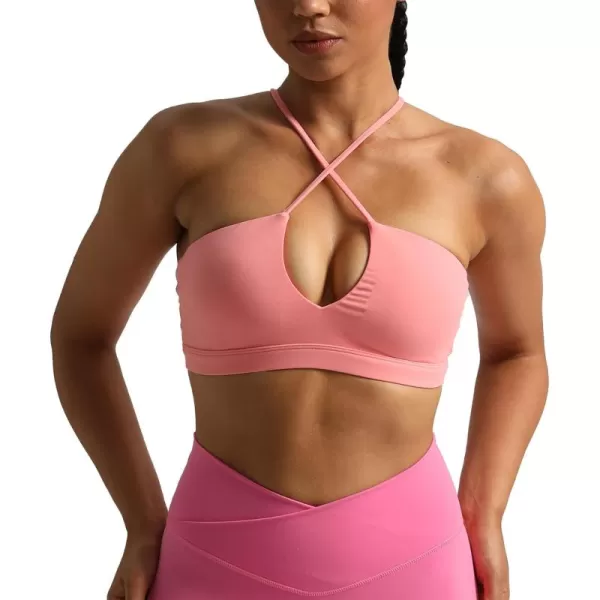 Aoxjox Womens Workout Sports Bras Jamie Deep V Fitness Backless Padded Training Gym Bra Yoga Crop Tank TopSalmon Rose