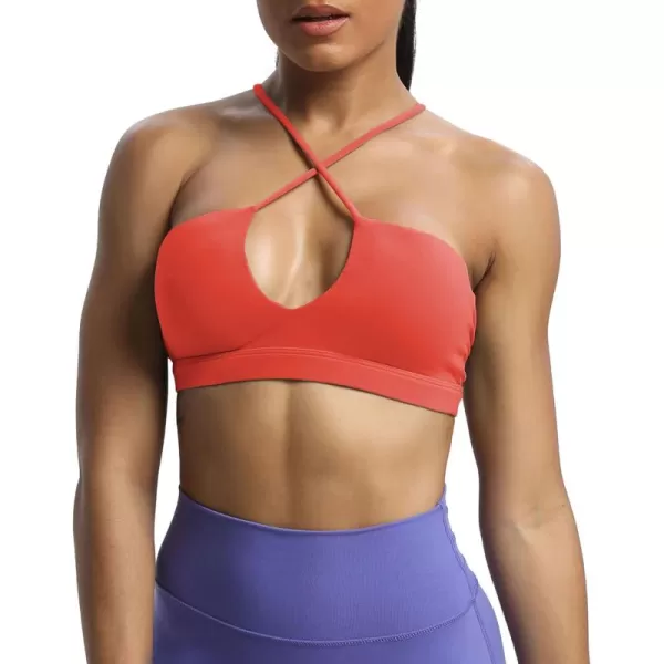 Aoxjox Womens Workout Sports Bras Jamie Deep V Fitness Backless Padded Training Gym Bra Yoga Crop Tank TopSpiced Coral