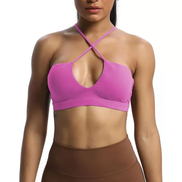 Aoxjox Womens Workout Sports Bras Jamie Deep V Fitness Backless Padded Training Gym Bra Yoga Crop Tank TopSpring Crocus