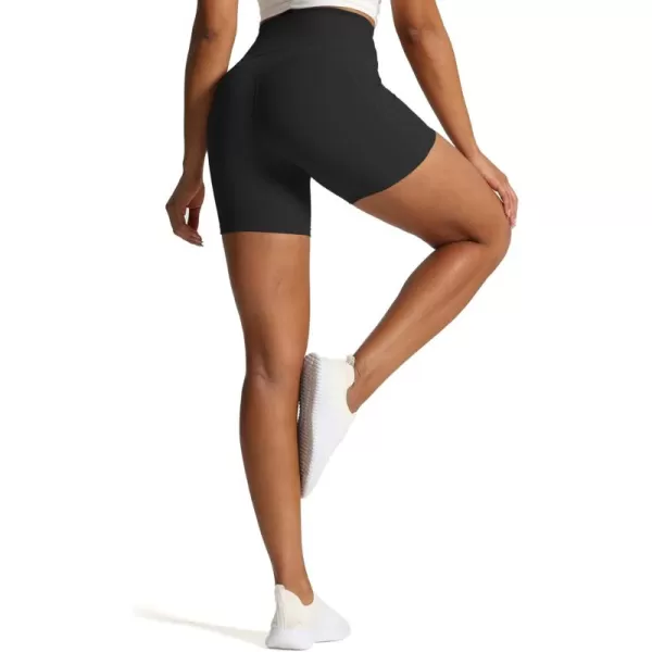Aoxjox Workout Biker Shorts for Women Tummy Control High Waisted Exercise Geo Gym Yoga Shorts 6quotBlack