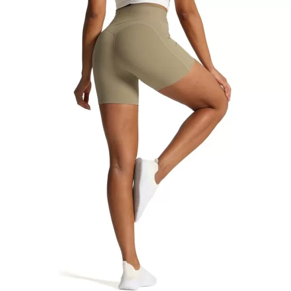 Aoxjox Workout Biker Shorts for Women Tummy Control High Waisted Exercise Geo Gym Yoga Shorts 6quotTaupe