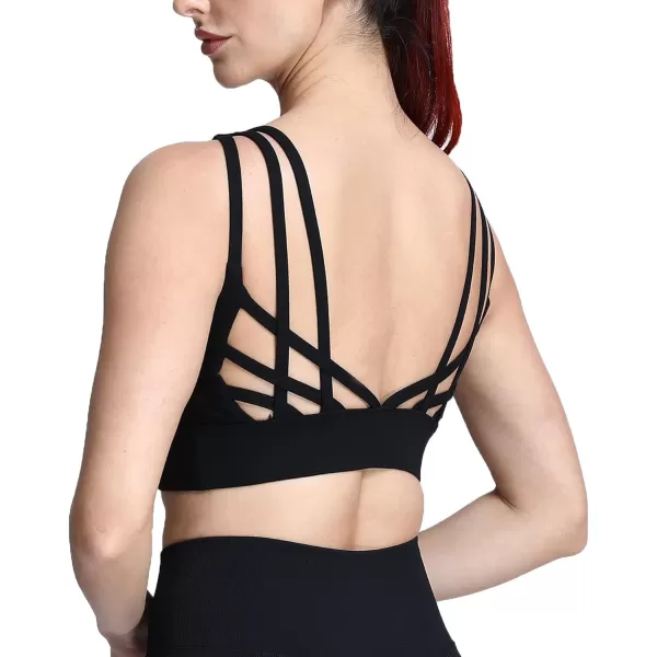 Aoxjox Caged Sports Bras for Women High Impact Fitness Running MultiCross Back Training Yoga Crop Tank Workout TopsBlack