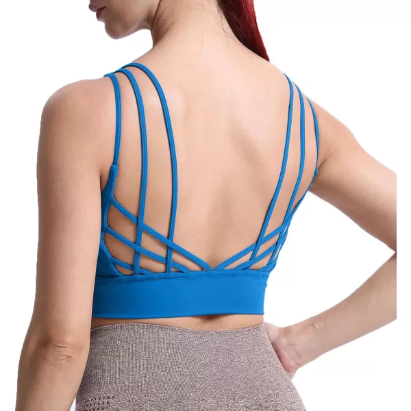 Aoxjox Caged Sports Bras for Women High Impact Fitness Running MultiCross Back Training Yoga Crop Tank Workout TopsDirectoire Blue