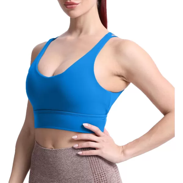 Aoxjox Caged Sports Bras for Women High Impact Fitness Running MultiCross Back Training Yoga Crop Tank Workout TopsDirectoire Blue