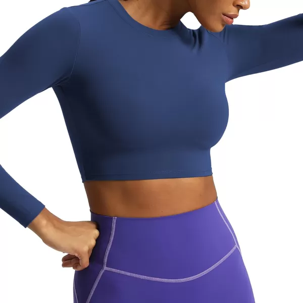 Aoxjox Long Sleeve Crop Top Crop Lengths for Women Classic Longline Workout Crop T Shirt Top Crop LengthBellwether Blue