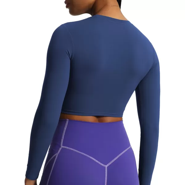 Aoxjox Long Sleeve Crop Top Crop Lengths for Women Classic Longline Workout Crop T Shirt Top Crop LengthBellwether Blue