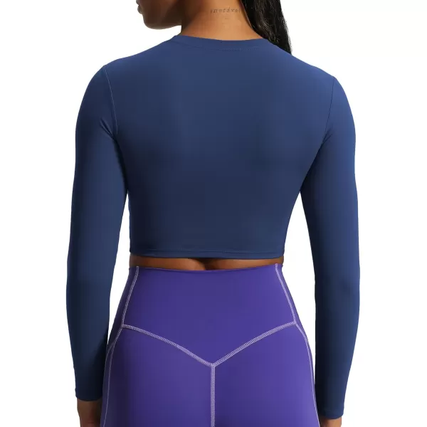 Aoxjox Long Sleeve Crop Top Crop Lengths for Women Classic Longline Workout Crop T Shirt Top Crop LengthBellwether Blue