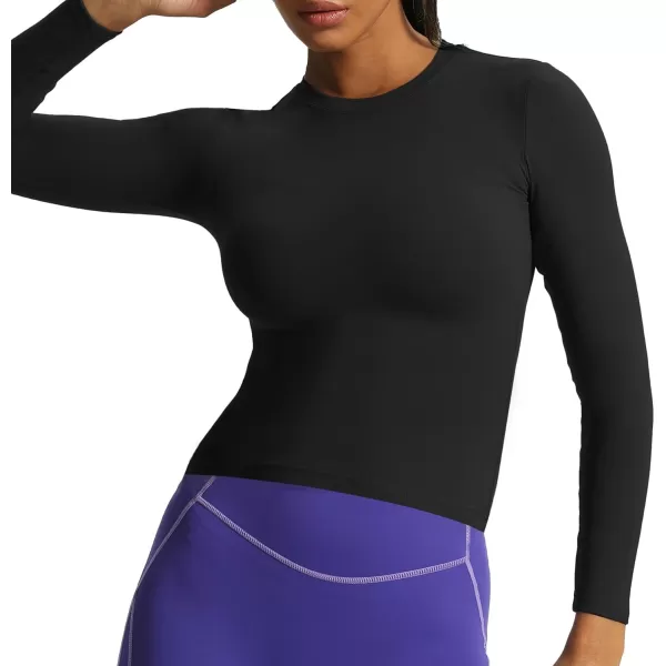 Aoxjox Long Sleeve Crop Top Crop Lengths for Women Classic Longline Workout Crop T Shirt Top Crop LengthBlack