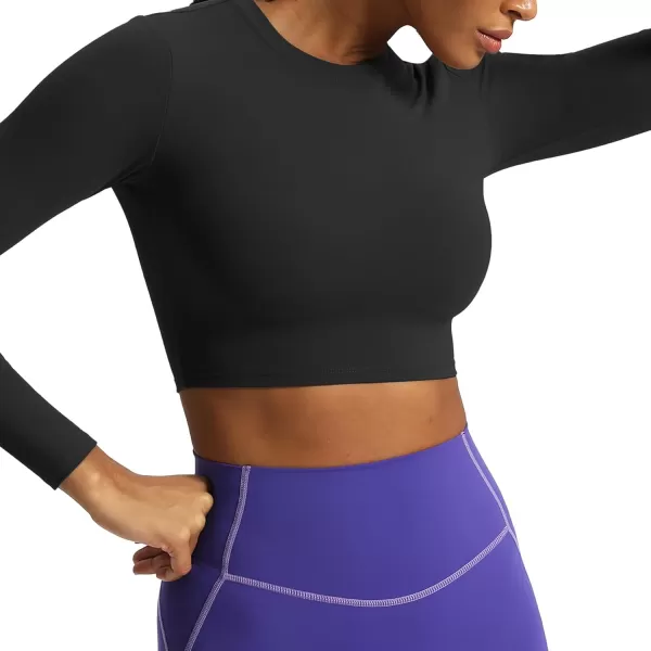 Aoxjox Long Sleeve Crop Top Crop Lengths for Women Classic Longline Workout Crop T Shirt Top Crop LengthBlack