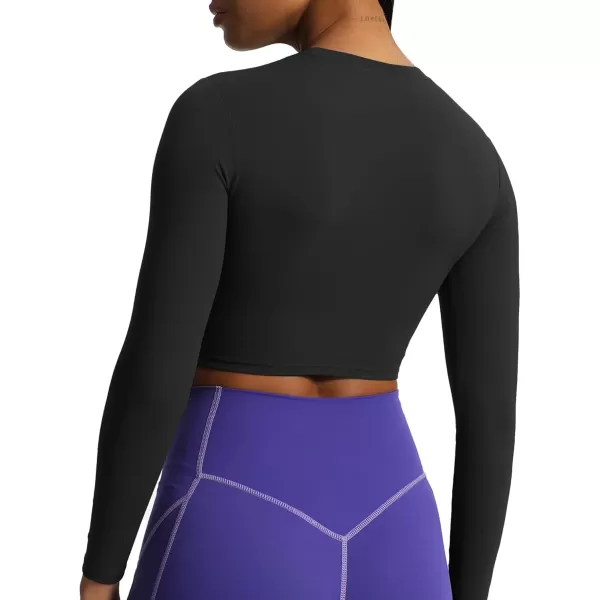 Aoxjox Long Sleeve Crop Top Crop Lengths for Women Classic Longline Workout Crop T Shirt Top Crop LengthBlack