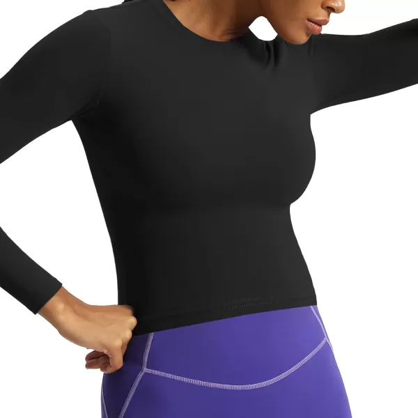 Aoxjox Long Sleeve Crop Top Crop Lengths for Women Classic Longline Workout Crop T Shirt Top Crop LengthBlack