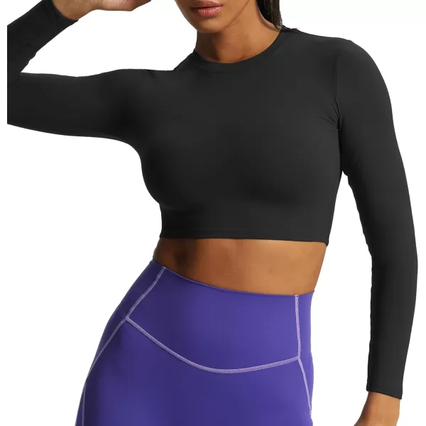 Aoxjox Long Sleeve Crop Top Crop Lengths for Women Classic Longline Workout Crop T Shirt Top Crop LengthBlack